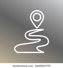 Ícone de rota de navegação com pin de localização e caminho curvo