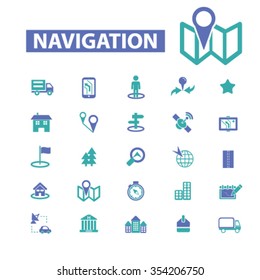 navigation, route, map, navigator  icons, signs vector concept set for infographics, mobile, website, application
