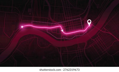 Navigation Route Map Pink Glow Path GPS UI Vector EPS Transparent Background Alpha MOV