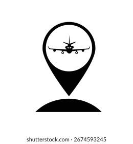 Vetor de rota de navegação com avião e ícones vermelhos de localização