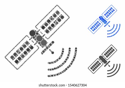 Navigation satellite composition of spheric dots in various sizes and color hues, based on navigation satellite icon. Vector dots are united into blue composition.
