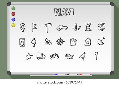 Navigation set hand drawn icon set. Vector illustration