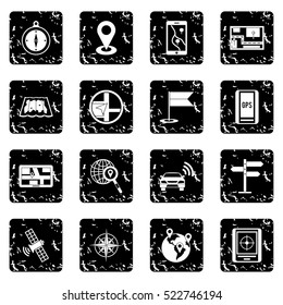 Navigation set icons in grunge style isolated on white background. Vector illustration