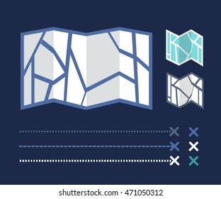 navigation set. map location icons (map, map pointer). vector illustration