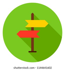 Navigation Sign Circle Icon. Flat Design Vector Illustration with Long Shadow.