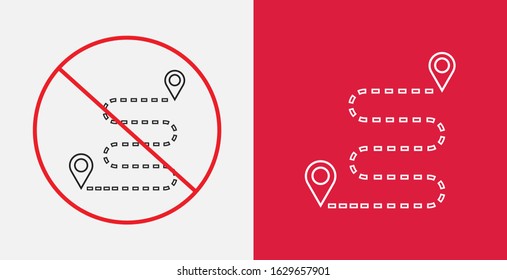 Navigation sign. Gps navigation icon. Distance Travelling Roadway. Forbidden road icon. No way icon. Do not enter. Prohibited road sign. Vector illustration icon. Icons set