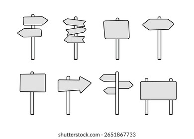 Navegação Signpost Vetor Design para orientação e viagem. Seta prancha placa sinalética vetor linha arte desenhada à mão