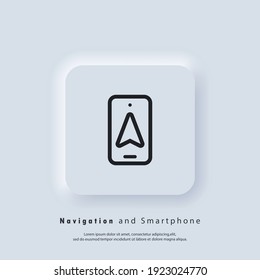 Navigation and Smartphone icon. Map GPS navigation, Smartphone map application and pinpoint on screen. Vector EPS 10. UI icon. Neumorphic UI UX white user interface web button. Neumorphism