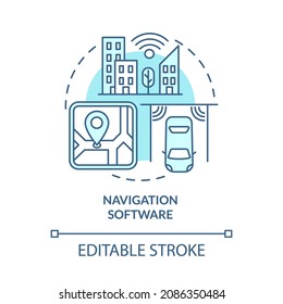 Navigation software blue concept icon. Public transportation. Digitalization of transport system abstract idea thin line illustration. Vector isolated outline color drawing. Editable stroke