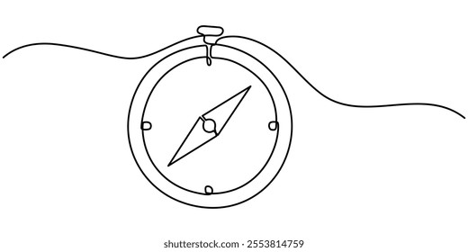 Navigation Software Continuous Line Editable Stroke Icon, Compass line continuous drawing vector. One line Compass vector background. Compass icon. Continuous outline of Compass. Compases linear.