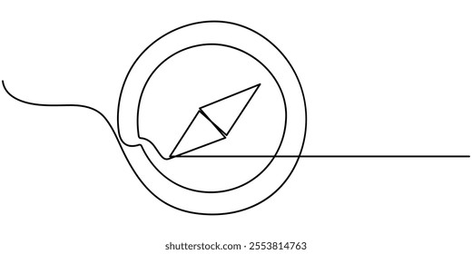 Navigation Software Continuous Line Editable Stroke Icon, Compass line continuous drawing vector. One line Compass vector background. Compass icon. Continuous outline of Compass. Compases linear.