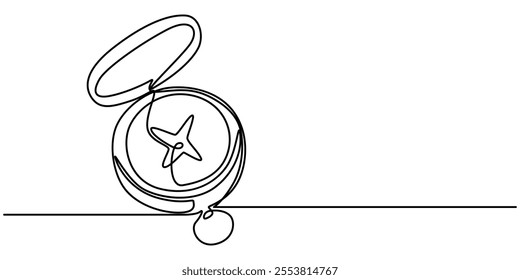 Navigation Software Continuous Line Editable Stroke Icon, Compass line continuous drawing vector. One line Compass vector background. Compass icon. Continuous outline of Compass. Compases linear.