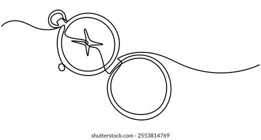 Navigation Software Continuous Line Editable Stroke Icon, Compass line continuous drawing vector. One line Compass vector background. Compass icon. Continuous outline of Compass. Compases linear.