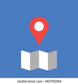 Navigation in space. A point on the map. Get directions. Route planning. Build route. The direction of itinerary. Starting point . Endpoint. Distance traveled. Orientation on gps. Vector illustration.