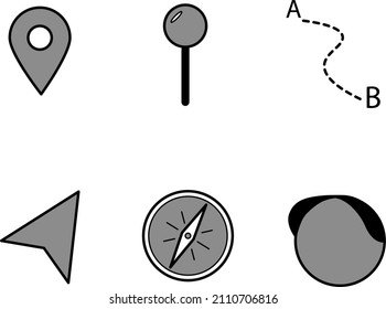 Navigation symbols for map. Icons for website.