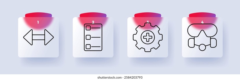 Navigation and system control set icon. Expand, checklist, medical settings, VR headset, control, system configuration, digital interface, technology