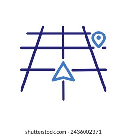 icono del sistema de navegación con mapa de destino, ilustración vectorial de línea fina para tecnología GPS, guía de viaje y planificación de rutas