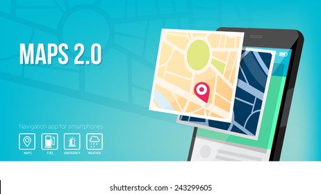 Navigation system and maps app for smartphone and mobile banner