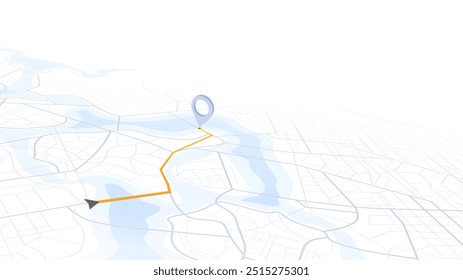Navigation system showing tracking navigation in progress on the streets. Track navigation pin on street maps, navigate mapping locate position pin. Vector illustration
