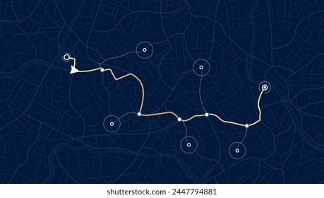 Sistema de navegación con navegación de seguimiento. pin de navegación de pista en mapas de calles, navegación de mapas localizar pin de posición. Ilustración vectorial,