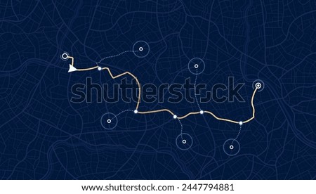 Navigation system showing a tracking navigation. Track navigation pin on street maps, navigate mapping locate position pin. Vector illustration,