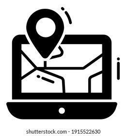 Icono de glifo, mapa e icono de ubicación de la tecnología de navegación.