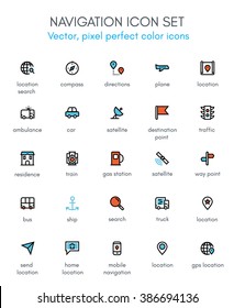 Navigation theme line icon set. Pixel perfect fully editable vector icon suitable for websites, info graphics and print media.