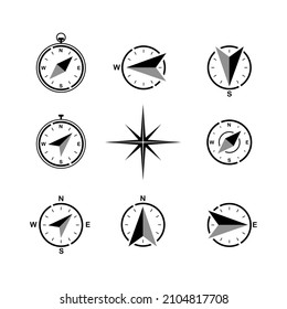 Navigation thin vector  set icon. Compass, tourism and travel related icons.  Black on white background. Vector illustration. 