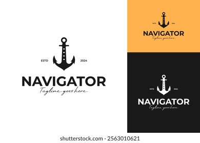 Navigation tower with anchor logo design template vector illustration