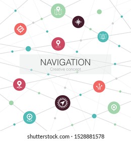 Navigation trendy web template with simple icons. Contains such elements as location, map, gps