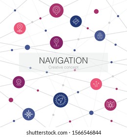 Navigation trendy web template with simple icons. Contains such elements as location, map, gps, direction