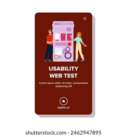 navigation usability web test vector. functionality accessibility, responsive mobile, optimization efficiency navigation usability web test web flat cartoon illustration