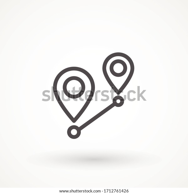 Navigation vector icon.\
GPS navigation . Distance Travelling Roadway Route location icon,\
two map pin sign and road or path, start and end journey symbol\
isolated on white