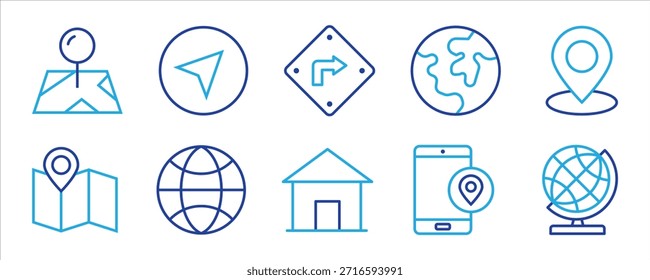 Navigation vector icon set. location, map, GPS, place, address, pointer, direction, icons illustration