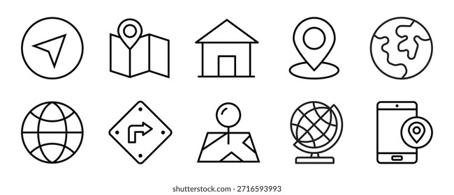 Navigation vetor icon set. localização, mapa, GPS, lugar, endereço, ponteiro, direção, ícones ilustração