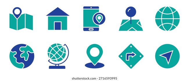 Navigation vetor icon set. localização, mapa, GPS, lugar, endereço, ponteiro, direção, ícones ilustração