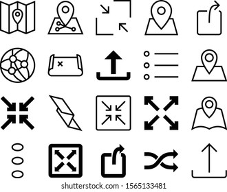 navigation vector icon set such as: nautical, sound, emblem, social, playlist, paper, black, outline, shrink, discovery, city, modern, linear, composition, locator, album, coverage, screen size