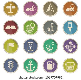navigation vector icons in the form of round paper labels