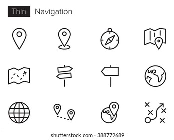 Navigation vector icons set Thin line outline