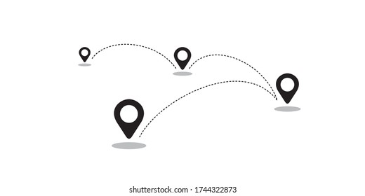 Navigation vector illustration, simple black and white location icons for delivery service. Fast shipping products. Minimal monochrome graphic isolated on white. Domestic and International business.