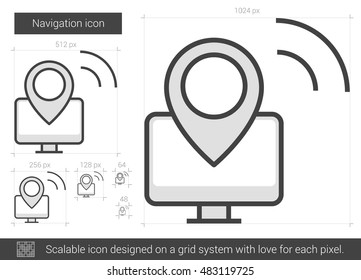 Navigation vector line icon isolated on white background. Navigation line icon for infographic, website or app. Scalable icon designed on a grid system.