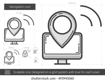 Navigation vector line icon isolated on white background. Navigation line icon for infographic, website or app. Scalable icon designed on a grid system.