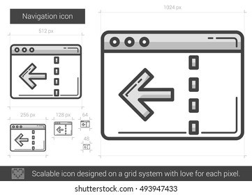 Icono de línea vector de navegación aislado en fondo blanco. Icono de línea de navegación para infografía, sitio web o aplicación. Icono escalable diseñado en un sistema de cuadrícula.