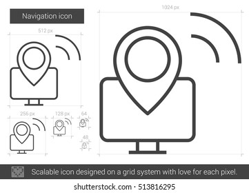Navigation vector line icon isolated on white background. Navigation line icon for infographic, website or app. Scalable icon designed on a grid system.