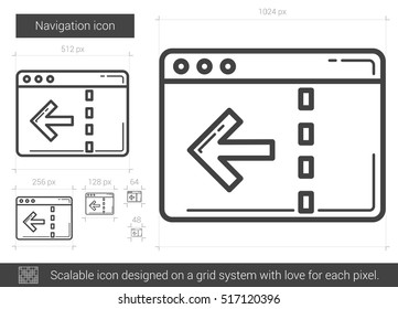 Icono de línea vector de navegación aislado en fondo blanco. Icono de línea de navegación para infografía, sitio web o aplicación. Icono escalable diseñado en un sistema de cuadrícula.