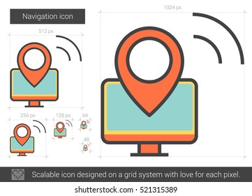 Navigation vector line icon isolated on white background. Navigation line icon for infographic, website or app. Scalable icon designed on a grid system.