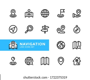 Navigation vector line icons. Simple set of outline symbols, graphic design elements. Line icons