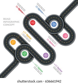Navigation vector map infographic template. Winding road. Vector illustration. 