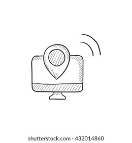Icono de esbozo del vector de navegación aislado en el fondo. Icono de navegación dibujado a mano. Icono de esbozo de navegación para infografía, sitio web o aplicación.