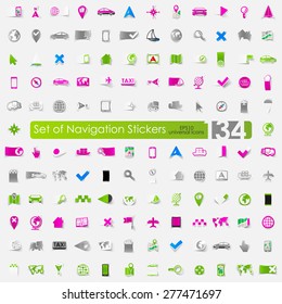 navigation vector sticker icons with shadow. Paper cut
